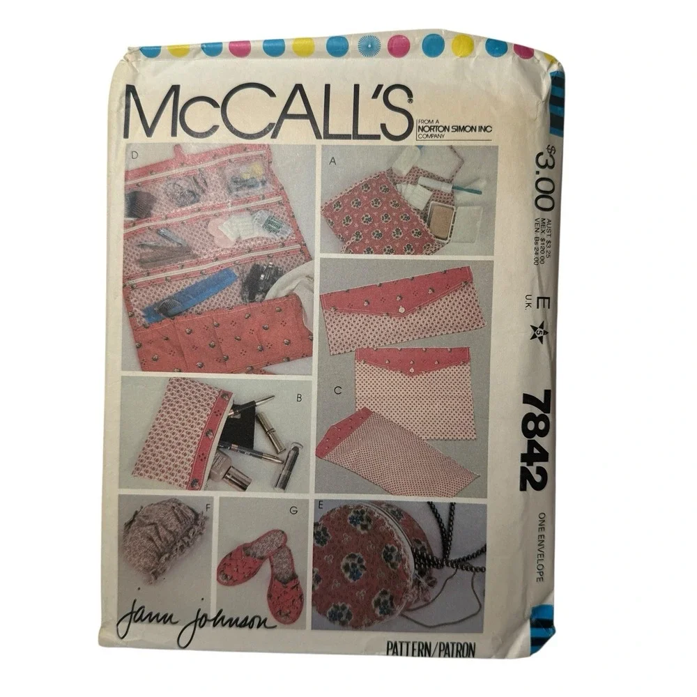 McCalls 7842 Vintage 1981 Travel Accessories Bags Slippers‎ Sewing Pattern Uncut